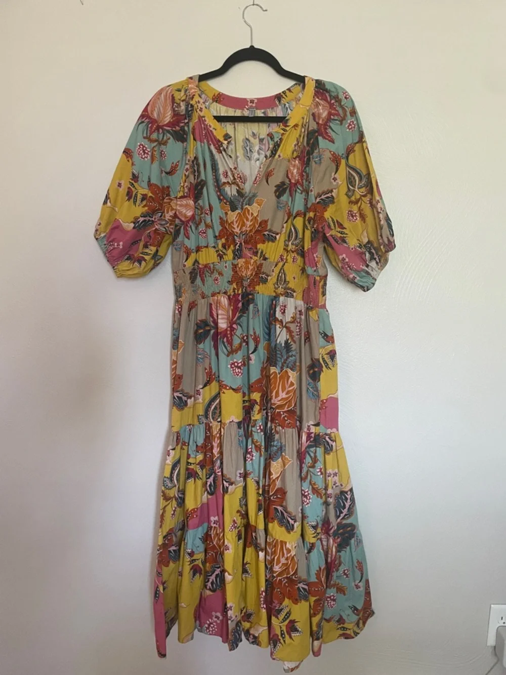 Boho Patchwork Floral Maxi Dress in Yellow, Teal & Pink - Picture 1 of 5